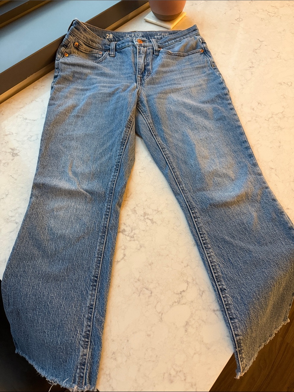 J. Crew 9” Demi boot cut crop- Distressed Hem